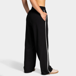 New Design Wholesale Custom Women's Winter Mid Waist <b>Wide</b> <b>Leg</b> <b>Jogger</b> Pants Fleece 100% Cotton Sweatpants Streetwear Bottom - Product Image 2