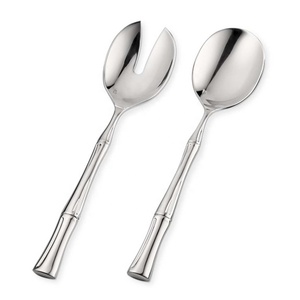 Silver <b>Bamboo</b> Design Handle Serving Spoon Set Metal <b>Mirror</b> Polished Decorative Salad Servers Luxury Design Salad Spoon - Product Image 1