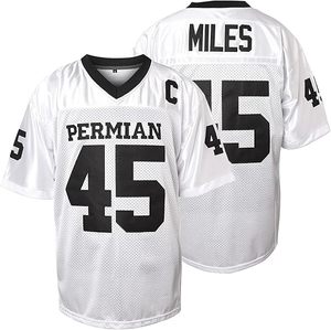Camiseta Deportiva Personalizada de Fútbol Permian Número 45 Miles Blanca de Poliéster con Cuello en V - Product Image 1