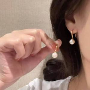 Boucles d'oreilles pendantes en perles d'eau douce Zhuji 10-11 mm, rondes et impeccables, avec argent pur S925, bijoux élégants et tendance - Product Image 2