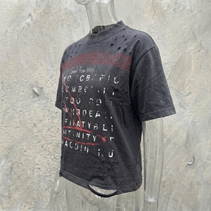Snowgrace Men's Oversized Street Style T-<b>Shirt</b> Short Sleeve O-Neck Printed Letter Pattern Black Cotton Jersey Fit - Product Image 5