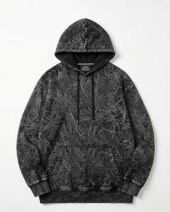 Sweat à capuche en molleton à manches longues coupe classique avec logo personnalisé, effet délavé, pour homme, en polyester/coton durable, motif dessin animé automne - Product Image 3