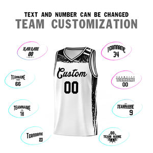 Ensemble de maillots de basket-ball personnalisés, blanc et noir, uniforme en maille sans manches à col en V sublimé avec numéro et nom personnalisés pour adultes - Product Image 6