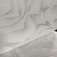 LCQT011 Tissu Jacquard Brocart Floral Grand Motif Pas Cher Blanc Transparent 100% Polyester pour Robe, Vêtement, Rideau, Mariage, Sac pour Filles, Taille Moyenne