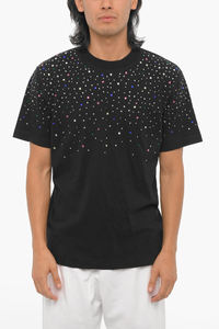 T-shirt noir pour homme avec strass, orné de diamants, style streetwear, décontracté, à manches courtes, tendance, pour les soirées et les sorties nocturnes - Product Image 2
