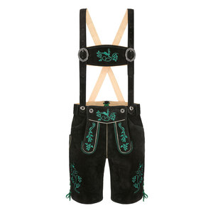 Shorts bavarois noirs pour hommes avec broderie verte, motif uni, taille haute, style décontracté, tissés et brodés à la main - Product Image 1