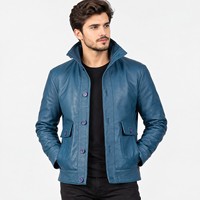 Blouson Bomber Homme en Cuir Véritable Col Montant Fermeture Éclair Position Logo Personnalisé Respirant Tissu Toile Décontracté Hiver