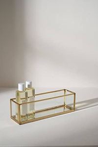 Luxury Gold Metal Glass <b>Vanity</b> Tray Modern Decorative Organizer for Perfume Cosmetics Bathroom Counter Dressing Table - Product Image 2