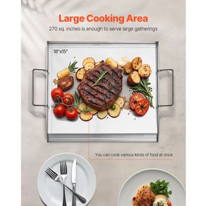 Piastra Rettangolare Portatile 18x16 in Acciaio Inox per Barbecue a Gas, Griglia Teppanyaki per Campeggio - Product Image 4