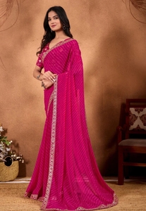Sari Tradicional KV de Rayón Georgette con Estampado Bandhani para Fiestas y Eventos - Product Image 6