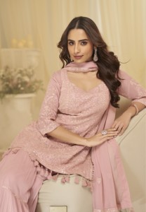 Georgette Free Size Stitched <b>Suit</b> with <b>Chikankari</b> Embroidery Work - Product Image 4