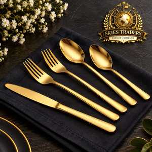 Juego de Cubiertos de Acero Inoxidable Dorado de Lujo, Juego de Cubiertos Brillantes Dorados, Juego de Cubiertos Modernos para Cena, Cuchara, Tenedor y Cuchillo para Catering y Hoteles - Product Image 1