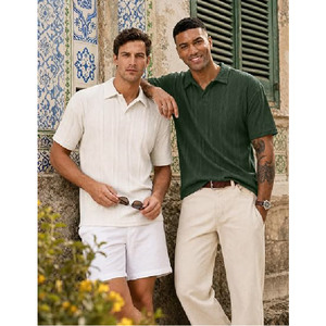 Camiseta Polo de Punto Trenzado para Hombre con Logotipo Personalizado al por Mayor, Camiseta Polo de Golf de Punto Texturizado de Manga Corta para Verano, Estilo Vintage Casual Holgado - Product Image 5