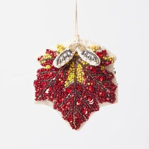 Handmade Velvet Beaded Autumn Leaf Christmas Ornament 4inch Nature Decor - Product Image 1