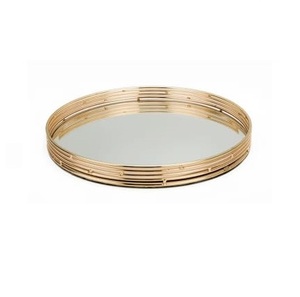 Plateau de service décoratif pour table à manger, plateau en métal, plateau de service alimentaire, style luxueux brillant, plateau en verre et en métal - Product Image 1
