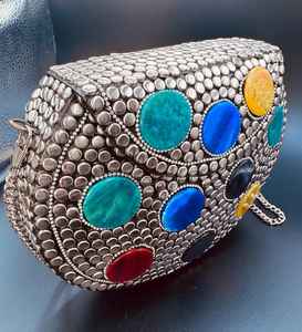 Antique Style Modern <b>Gold</b>-Plated Polished Yellow Mosaic Aluminium <b>Clutch</b> <b>Bag</b> Beaded Evening Party Vintage Indian Wedding Sling - Product Image 6