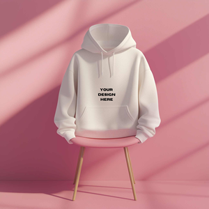 Unisex White Hooded Sweatshirt Oversized Cotton French Terry Casual Pocket Front Print Autumn Wear - Product Image 1