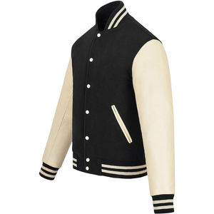 Chaqueta Varsity Verde y Blanca para Hombre, con Mangas de Cuero, Corte Regular, Color Sólido, Cuello Alto, Cierre de Botones, para Otoño - Product Image 5