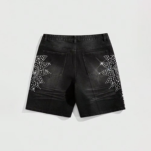 Shorts en jean délavé noir pour homme, coupe oversize et ample, en coton, taille élastique, style streetwear décontracté – Meilleures ventes - Product Image 2