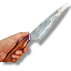 Couteau de chef en acier Damas forgé à la main avec manche en bois de rose et étui en cuir - Couteaux de cuisine CuMai personnalisés en gros OEM - Product Image 4