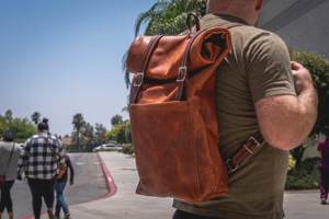 Digital Nomad Leather Roll Top Backpack Tech Organized Rucksack For Remote <b>Work</b> Large Laptop <b>Bag</b> LRTB-0162B - Product Image 3