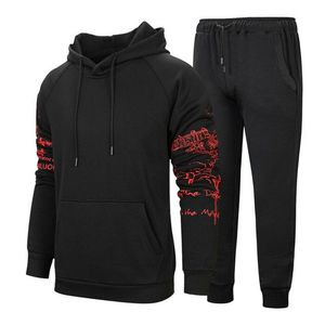 Custom Black Green Cotton Fleece Tracksuit Printed Sweatsuit Unisex Hoodie Jogger Pants Winter Sportswear - Product Image 1
