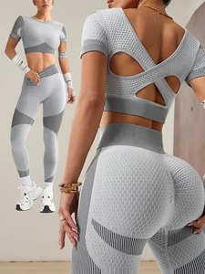 <b>Women</b> Two Piece Activewear Suit Scoop Neck Athletic Crop <b>Top</b> <b>Compression</b> Fitness Running Tights Squat Proof Yoga Clothing - Product Image 6