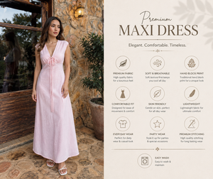 Robe longue rose personnalisée en coton et lin, sans manches, col en V, à nouer devant, pour femme, élégante, style bohème, évasée, pour l'été et la plage, vente en gros B2B - Product Image 6