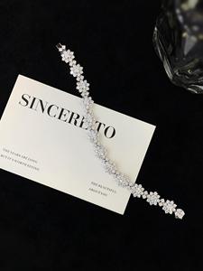 Bracelet tennis de luxe en moissanite plaqué argent, motif brocart, avec couronne de tournesols incrustée, style Hiphop, unisexe, tendance, effet glace brisée, pour mariage - Product Image 1