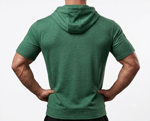 T-shirt à capuche sportif personnalisé pour homme, manches courtes, polyester/coton, léger, pull à capuche, gym, fitness, blanc, OEM ODM - Product Image 2