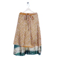 Falda Cruzada de Seda y Encaje Reversible para Mujer, Estilo Vintage Bohemio, Largo a Media Pantorrilla, con Doble Estampado Floral y Plumas, Ecológica y Natural