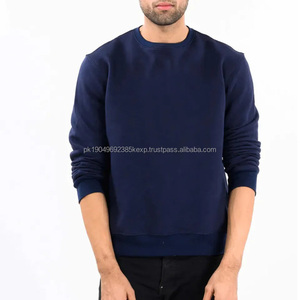 Sudaderas con capucha lisas de algodón 100% para hombre, Sudadera con cuello redondo para hombre, sudadera básica azul marino de invierno de lana informal en blanco holgada - Product Image 1