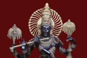 Estatua Religiosa de Latón del Dios Krishna Tocando la Flauta, Bañada en Oro Pulido, 20 Pulgadas - Product Image 3