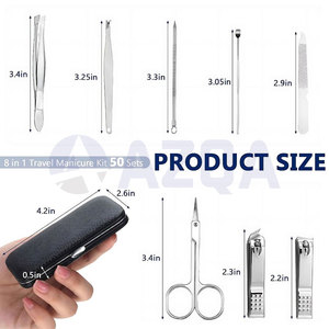 Kit de manicura y pedicura de acero inoxidable de 8 piezas con herramientas profesionales para el cuidado de las uñas y estuche de viaje de cuero PU - Product Image 2