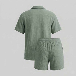 Conjunto de Ropa de Playa y Streetwear Transpirable de 2 Piezas para Hombre, Cuello Redondo, Corte Holgado, Felpa de Algodón 220-280gsm, Camiseta y Pantalones Cortos Casuales de Verano - Product Image 2