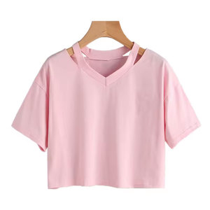 เสื้อครอปท็อปผู้หญิง ลายกราฟิก แขนสั้น คอวี เสื้อยืดครอปสไตล์วินเทจ เสื้อยืดผู้หญิงฤดูร้อน เสื้อยืดเซ็กซี่ - Product Image 2
