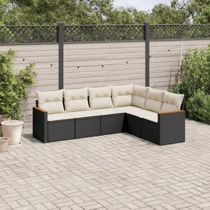 Ensemble de canapés de jardin modulaires en rotin PE blanc crème et noir, 6 pièces, Modaless - Product Image 1