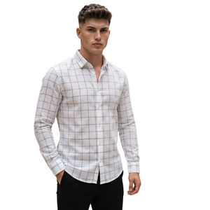 Chemise en flanelle à carreaux gris et blanc pour homme, manches longues, boutonnée, décontractée, tissu brossé doux, streetwear quotidien - Product Image 1