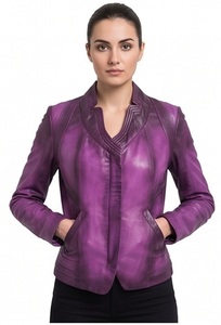 เสื้อแจ็คเก็ตมอเตอร์ไซค์หนังแกะแท้สีม่วงฟอกกรดสำหรับผู้หญิง แบรนด์ Wholesale Gravs รุ่นกันลม ทรงเข้ารูป เป็นมิตรกับสิ่งแวดล้อม ไซส์ XS - Product Image 4