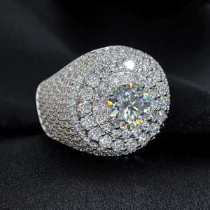 Moissanite Round Cut Diamond Dome <b>Ring</b> For <b>Mens</b> 925 Sterling <b>Silver</b> Fine Hip Hop Party Jewelry Gift For Friends - Product Image 4