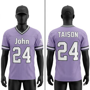 Maillot de football américain en mesh polyester premium pour homme, violet clair, tissu respirant, col contrasté, logo personnalisé par sublimation - Product Image 1
