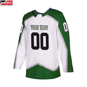 Camiseta de Hockey sobre Hielo INDEX, Blanca y Verde, Cuello en V, Manga Larga, Sublimada, Absorbe la Humedad, Unisex para Adultos, Corte Regular - Product Image 1