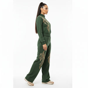 Ensemble de survêtement streetwear brodé deux pièces pour femme : veste zippée et pantalon large – Vêtements de sport décontractés – Vente en gros OEM - Product Image 3