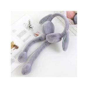Gray Plush Bunny <b>Ear</b> <b>Muffs</b> With Long Tail Scarf For Warmth And Style - Product Image 5