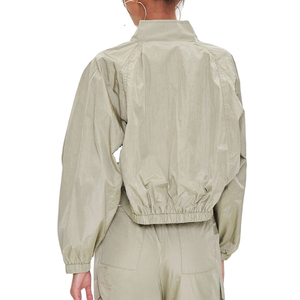 Ensemble veste décontractée en toile pour femme, col montant, manches longues, coupe ample, couleur unie, tenue deux pièces printemps-été - Product Image 2