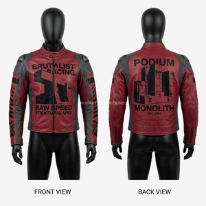 Blouson en cuir imprimé graphique pour moto, vêtement de motard personnalisé, manteau de motard aux blocs de couleur audacieux, vêtements de sport performants pour homme - Product Image 6