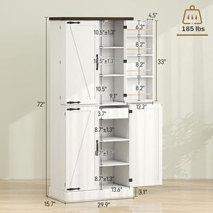 Armadio dispensa da cucina bianco stile rustico alto 72 pollici con 8 ante e ripiani regolabili - Product Image 3