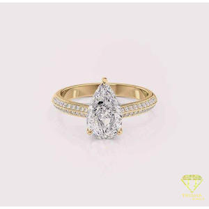 925 Sterling <b>Silver</b> Moissanite Diamond Pear Cut Engagement <b>Ring</b> With Double Sparkling <b>Band</b> Rose Gold Tone Bridal Jewelry - Product Image 3