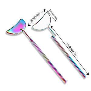 Espejo de extensión de pestañas de embalaje personalizado Espejo de inspección de pestañas de acero inoxidable profesional con mango largo - Product Image 1