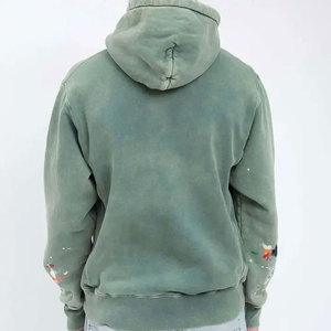 Sweat-shirt à capuche oversize pour homme, vert uni, en coton délavé, molleton bouclette, décontracté, pour l'automne, avec poches, anti-boulochage - Product Image 3
